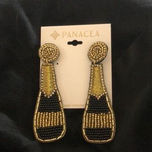 Earrings-Beaded Champagne Bottles with Crystals and Gold Trim - NWT